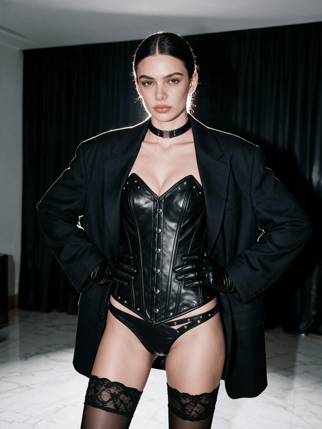 Gothic Studded Leatherette Corset Set