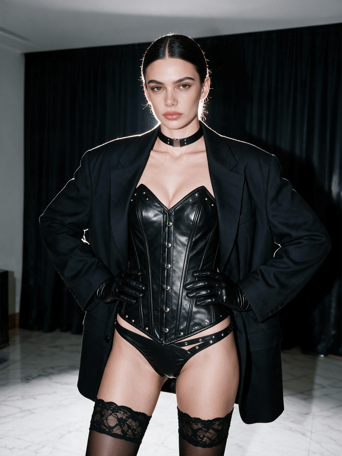 Gothic Studded Leatherette Corset Set